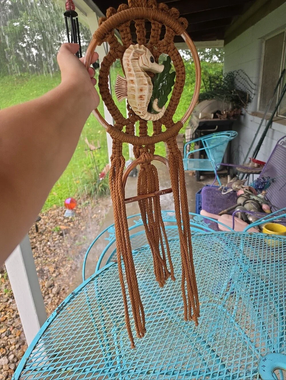 Vintage macrame seahorse